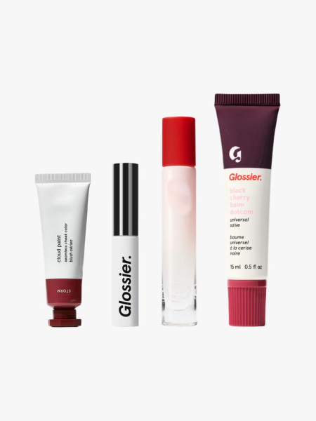 Glossier Blueprint Set in multiple branded components on a light gray background