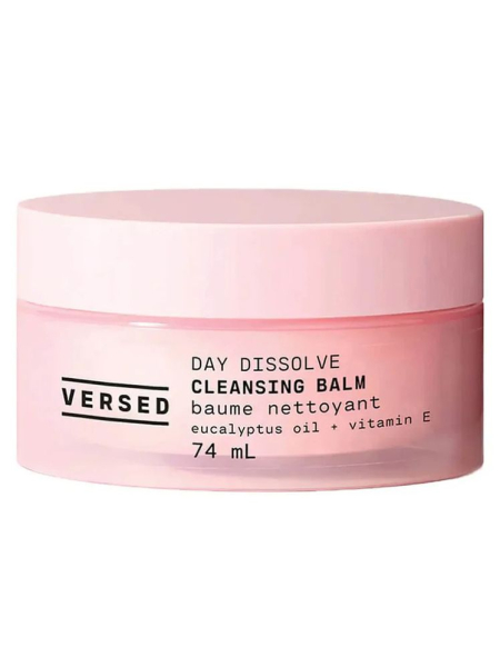 A pink tub of Versed Day Dissolve Cleansing Balm on white background