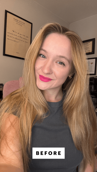 Herrick before applying Westman Atelier's Lit Up Highlight Stick