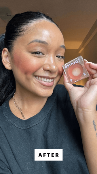 Richards after applying Tower 28 Beach Please Cream Blush